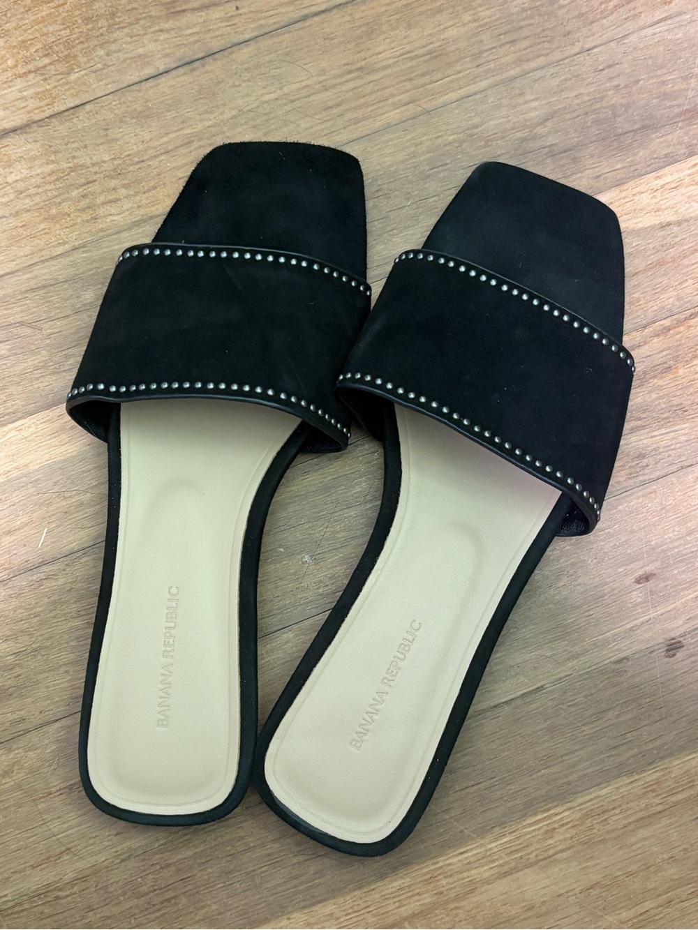 Banana Republic Black Stud-Trim Slide Mules